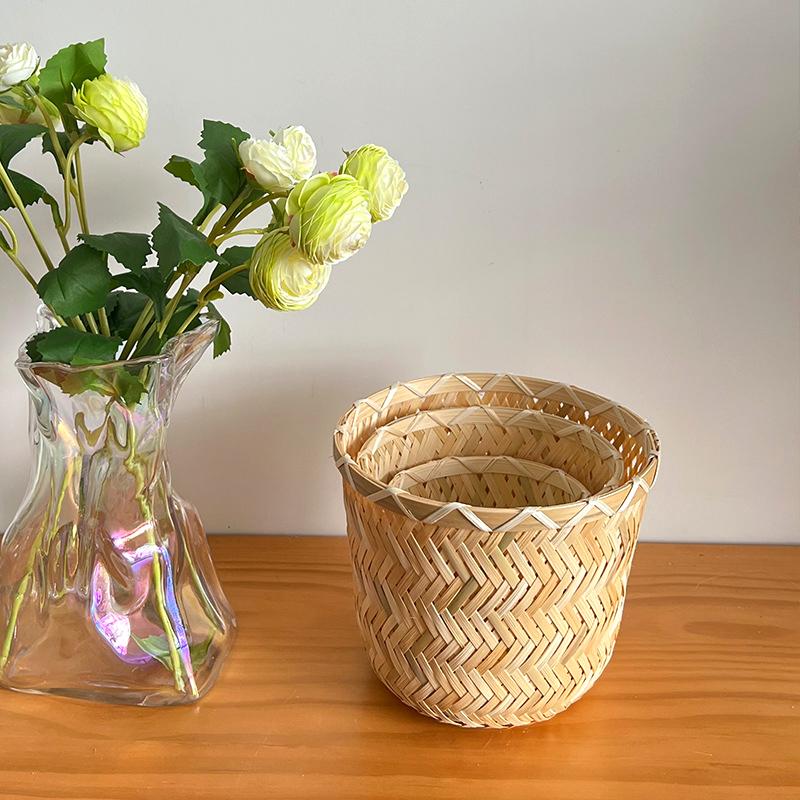 1 шт. Подарочная упаковка, современная корзина для хранения, простая бамбуковая плетеная подарочная упаковка, цилиндрическое ведро, цветочная корзина