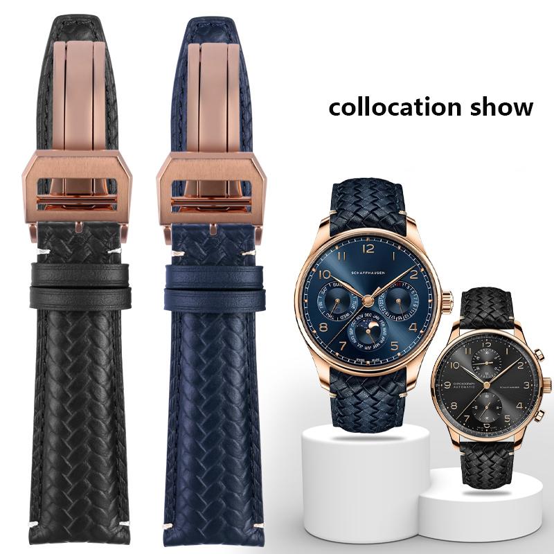 Высококачественный плетеный ремешок для часов из коровьей кожи для IWC IW344205 IW371614 IW500713 PORTUGIESER Portofino Синий мягкий кожаный ремешок для часов 22 мм