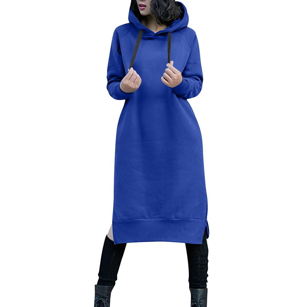 Cute Hooded Dress For Teen Girls Solid Color Drawstring Pocket Long Sleeve Fall Plus Size Sweatshirt Dress