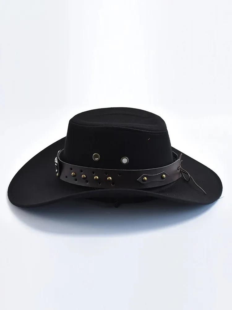 Bull Head Leather Top Hat, Ethnic Western Cowboy Hat, Retro Equestrian Hat For Men And Women