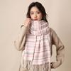 Small Fresh Light Pink Small Plaid Imitation Cashmere Fringed Scarf Women's Winter Warm Versatile Skin-friendly Scarf Tide