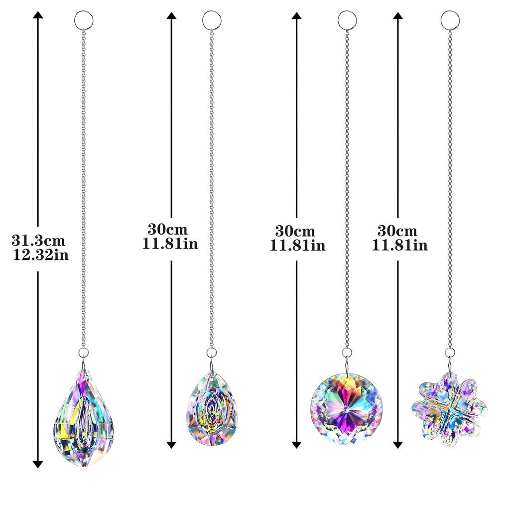 4pcs Clover-Shaped Round Crystal Pendant Crystal Rainbow Sun Catcher Wedding Decor Home Wedding Party Decoration Ornament