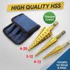 Latest 3Pcs 3-12mm 4-12mm 4-20mm High Quality HSS Straight Groove Step Drill Bit Titanium Coated Wood Metal Hole Cutter Core Cone Drilling Tools Set