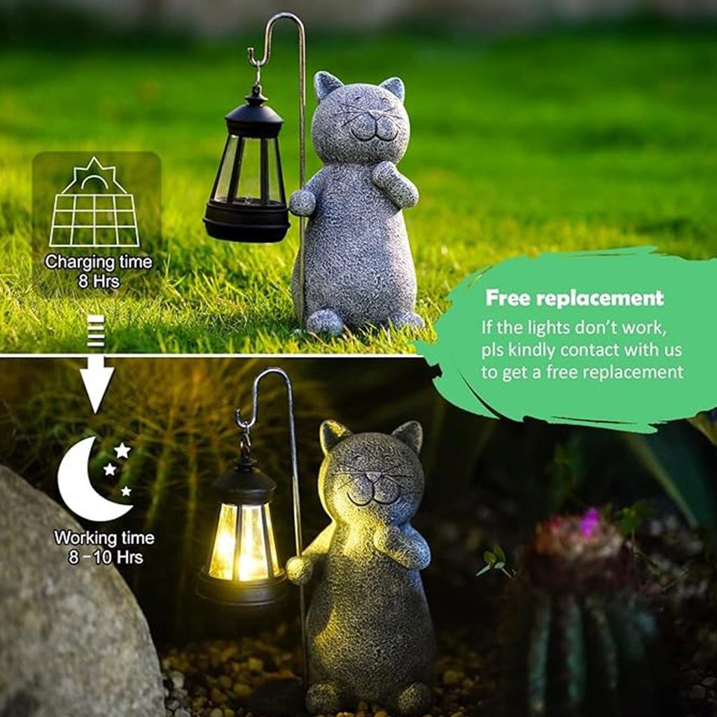 Солнечный свет кошки, солнечная садовая статуя, фигурка кошки, садовое искусство с солнечной лампой для патио, балкона, двора, сада
