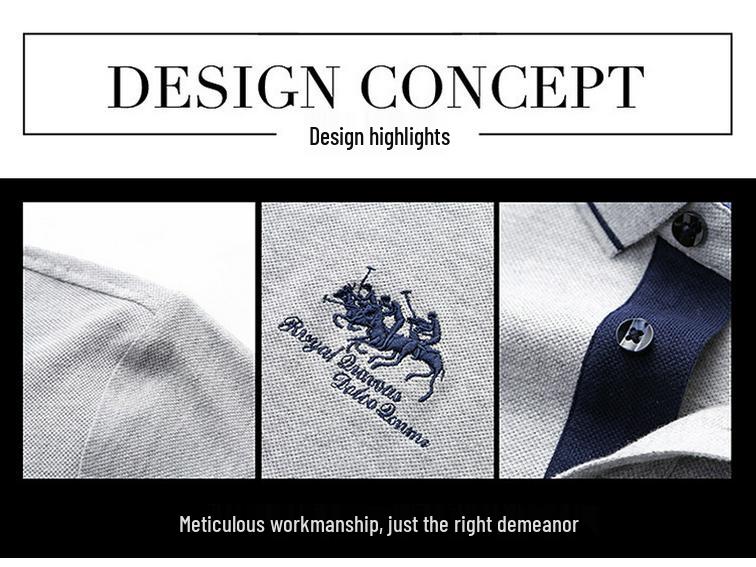 Мужская однотонная вышитая рубашка поло - Модная повседневная с коротким рукавом