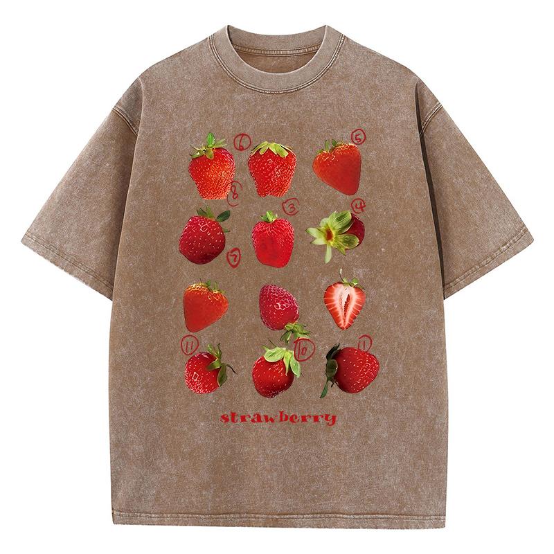 Женские хлопковые футболки с потертостями, модные свободные футболки с милым принтом свежей клубники, летняя женская одежда с коротким рукавом