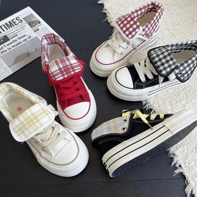 Женские парусиновые кроссовки с высоким верхом в стиле ретро 2025: Толстая подошва, увеличивающая рост, повседневный осенний дизайн.