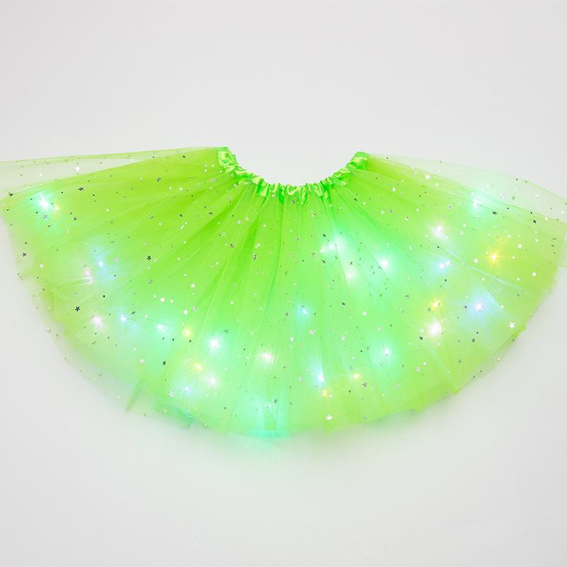 LED Fairy Lights Sequin Star & Moon Mesh Skirt for Kids - Glowing Performance Dancewear