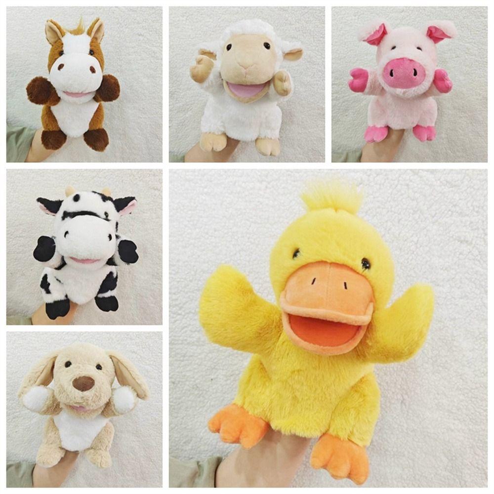 Movable Open Mouths Stuffed Hand Doll Cow Duck Pig Plush Animal Puppets Christmas   Teaching
