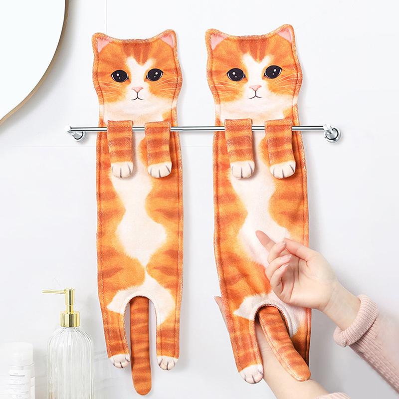 Funny Cat Hand Towels Kitchen Bathroom Hand Towel With Hanging Loops Soft Absorbent Home Decor Dishtowel For Cat Lover Gifts