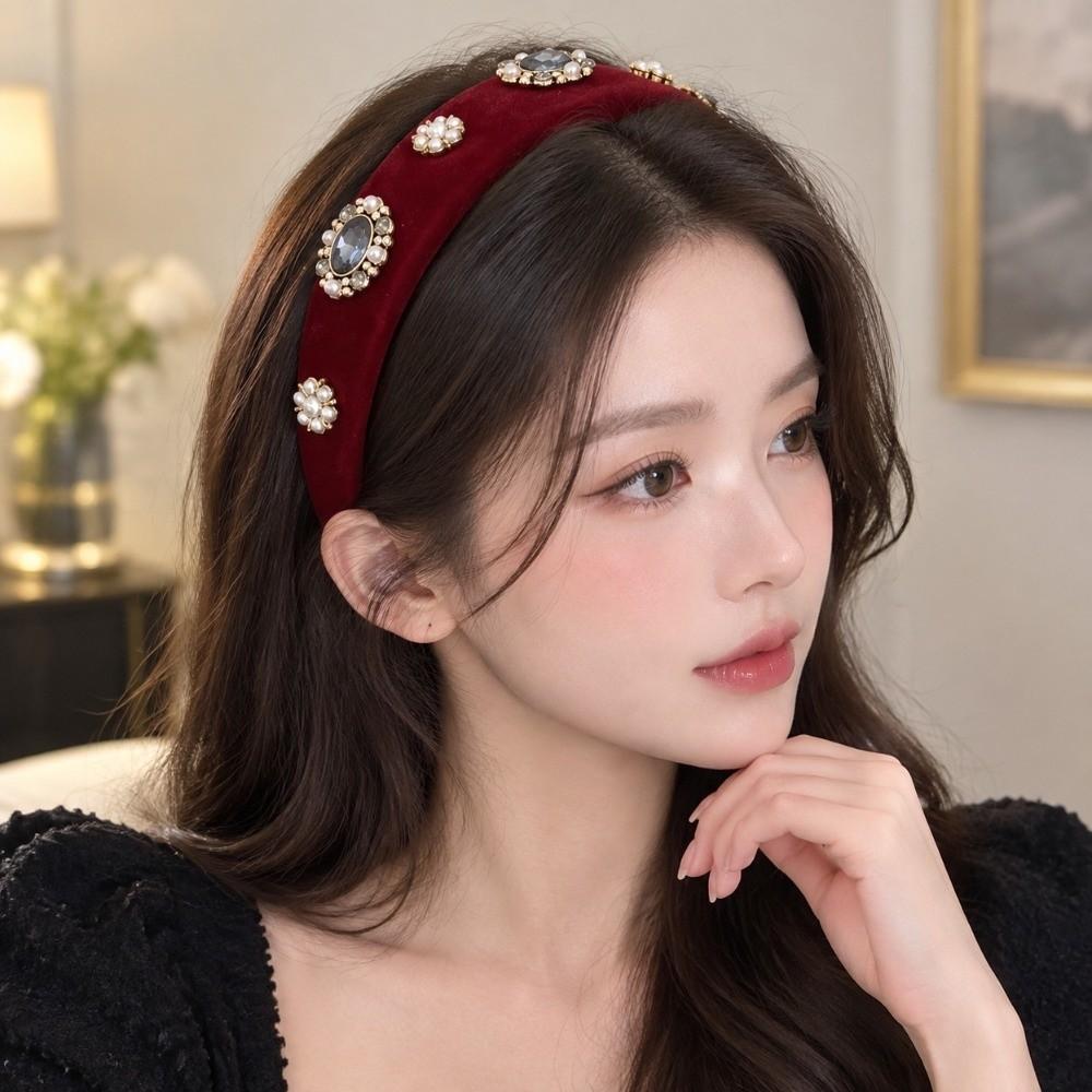 Rhinestone Velvet Headband Wide Hairband Gift Vintage Hair Hoop Daily