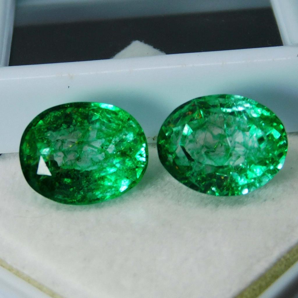 Natural Green Emerald Loose Gemstone 12 ct Oval Shape Pair for Jewelry Making and Gem Collections