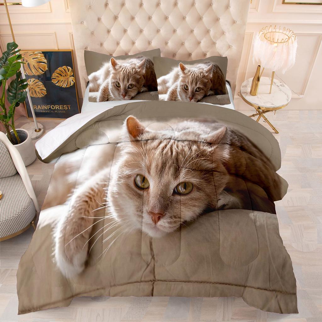 Comforter Cute Kitten Luxury Theme Home Comforter Winter Quilted Blanket Goose Down Duvet King Queen 3D Blanket Size Twin