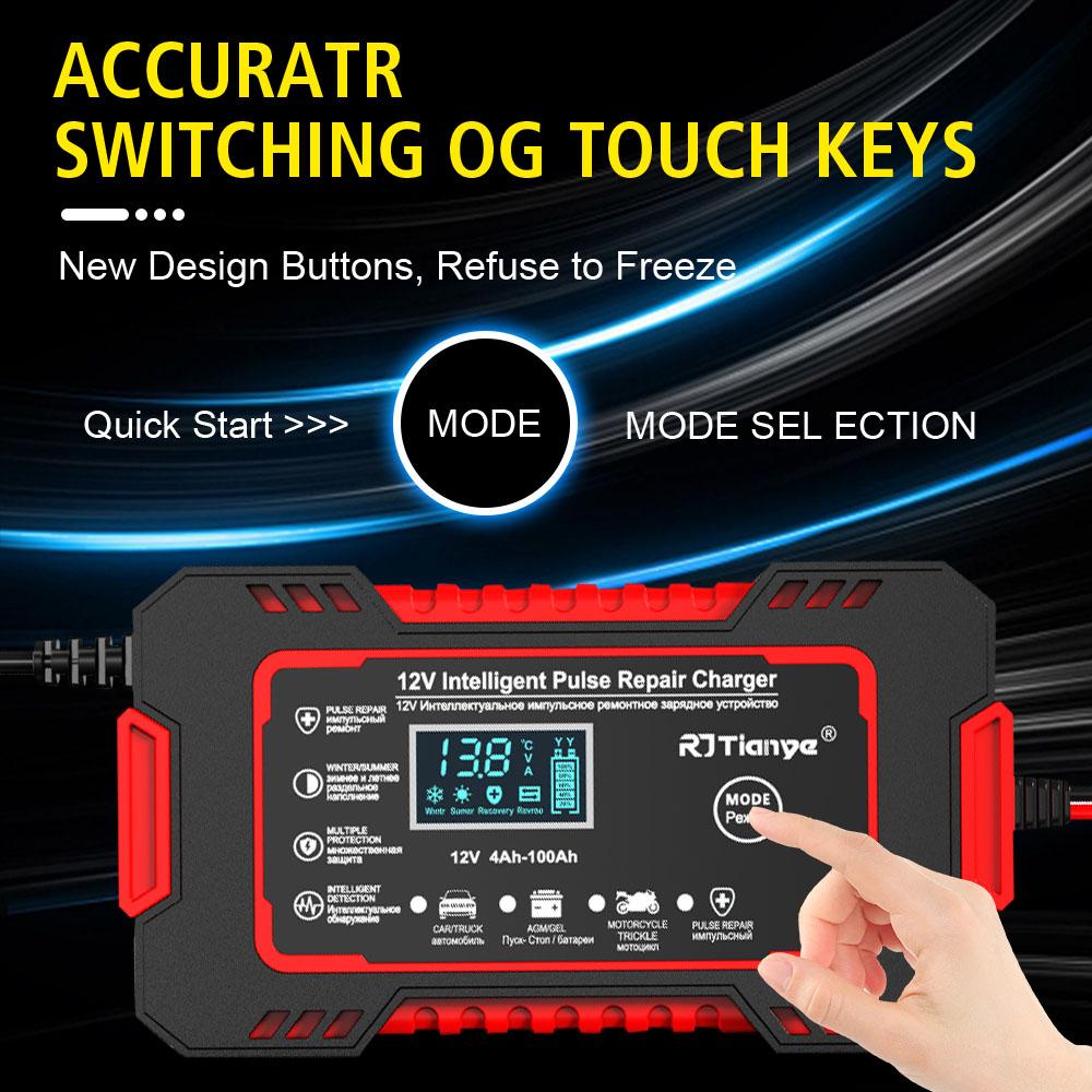 Быстрая зарядка ЖК-дисплей 12В 6А Зарядное устройство для автомобильного аккумулятора Импульсное восстановление питания Для Авто Мото Мокрый Сухой Свинцово-кислотный AGM Гелевый Универсальный