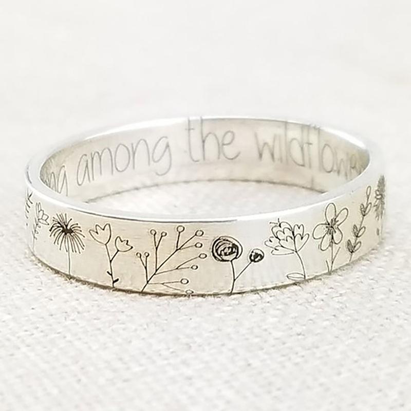 Cute Carving Pastoral Dandelion Flower Finger Rings for Women Accessories Fashion "you belong among the wildflowers"Letter Rings