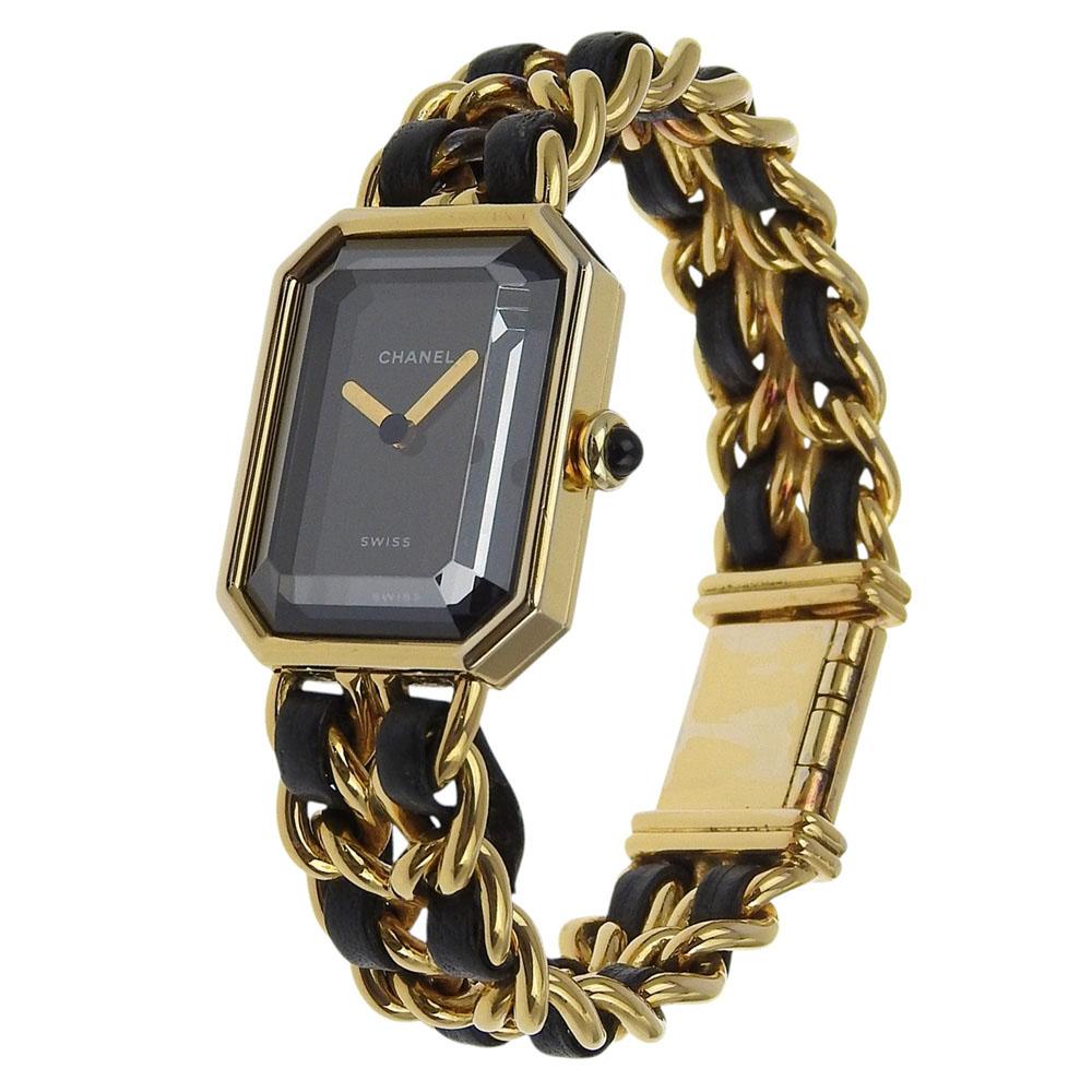 Chanel Premiere S Watches H0001 blackDial Plated Gold/leather Quartz Analog Display Women Used