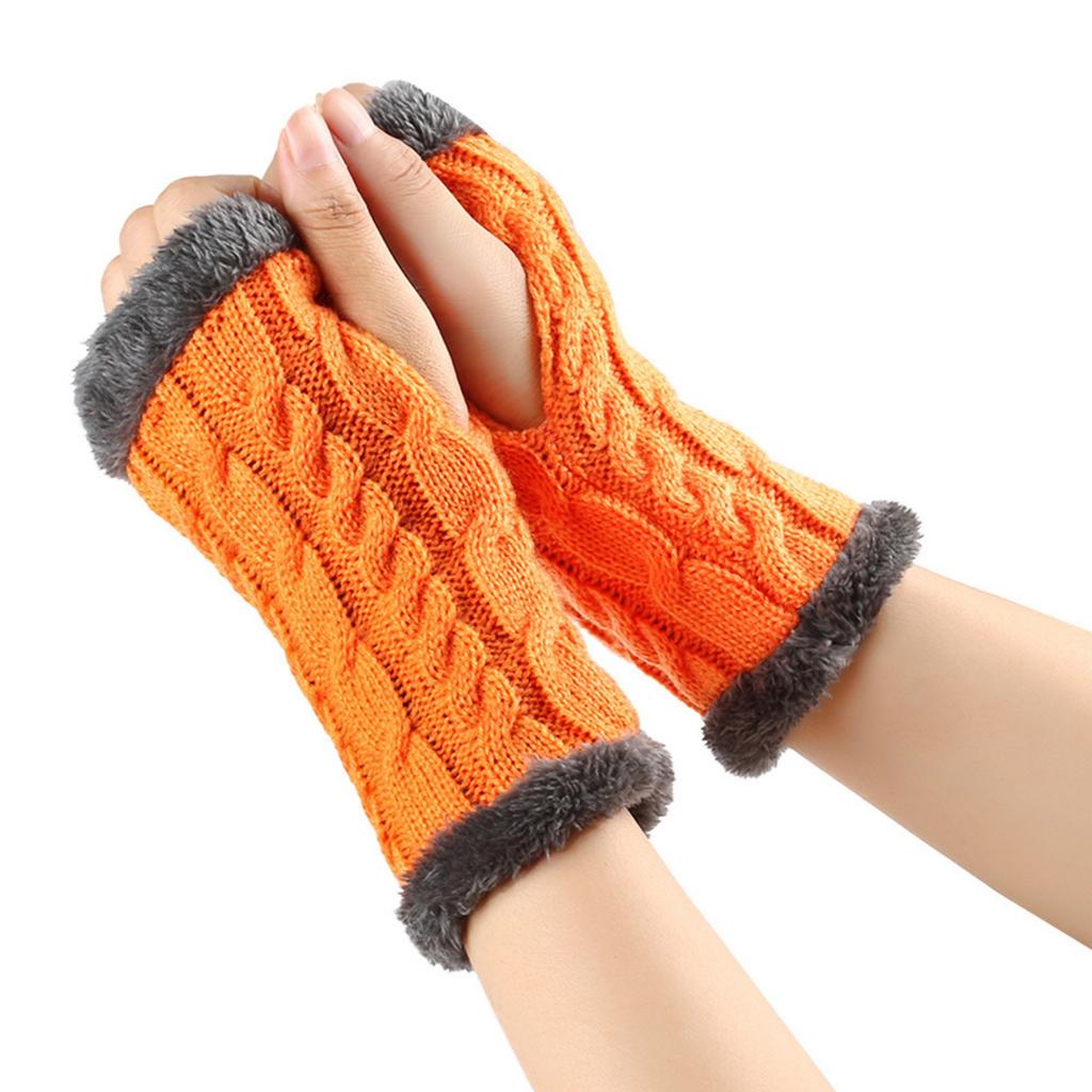 Women's Winter Warm Wool Gloves, Fingerless Twisted Knit Color Short Gloves