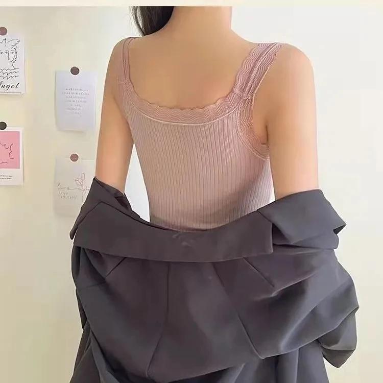 Сексуальная зимняя одежда, терможилет с подкладкой, женское бархатное теплое термобелье, тонкая бесшовная кружевная майка без рукавов с v-образным вырезом