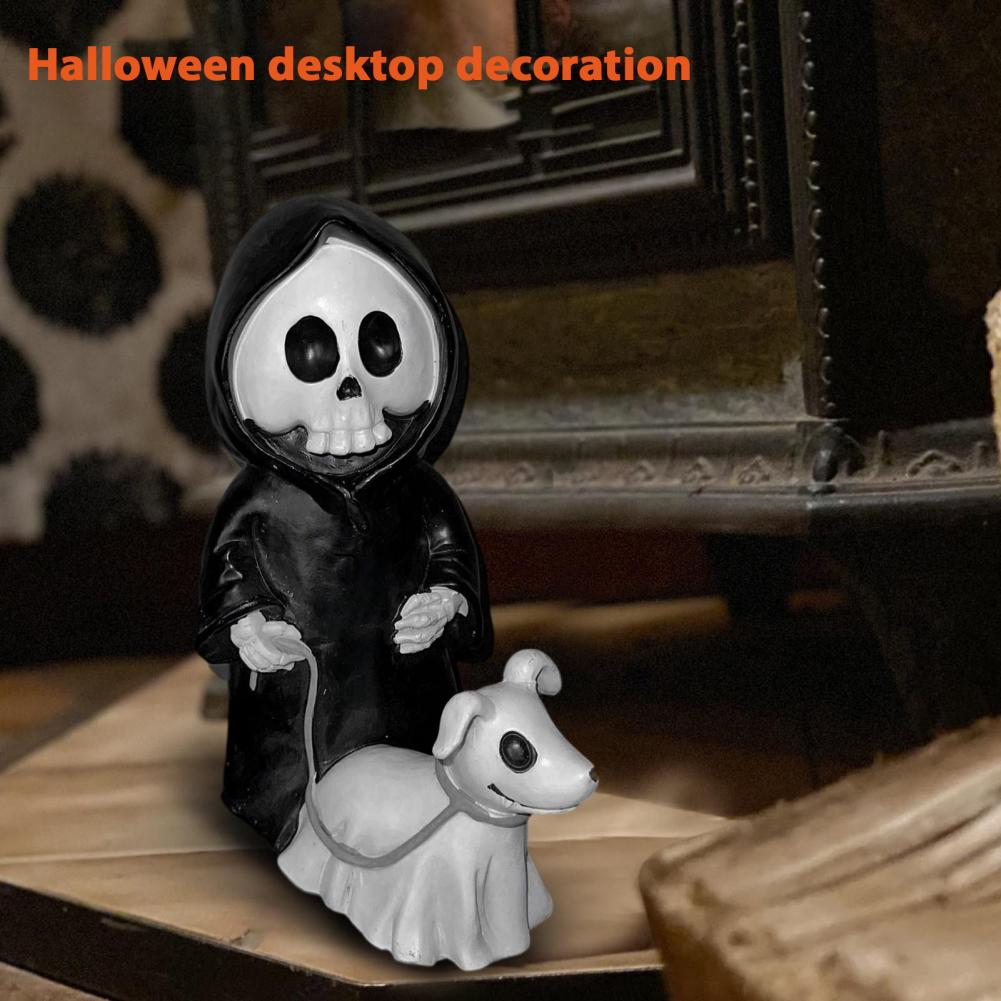 Halloween Ornament Spooky Halloween Decor Grim Reaper Dog Skeleton Statue for Garden Balcony Ornamental Skull for Courtyard