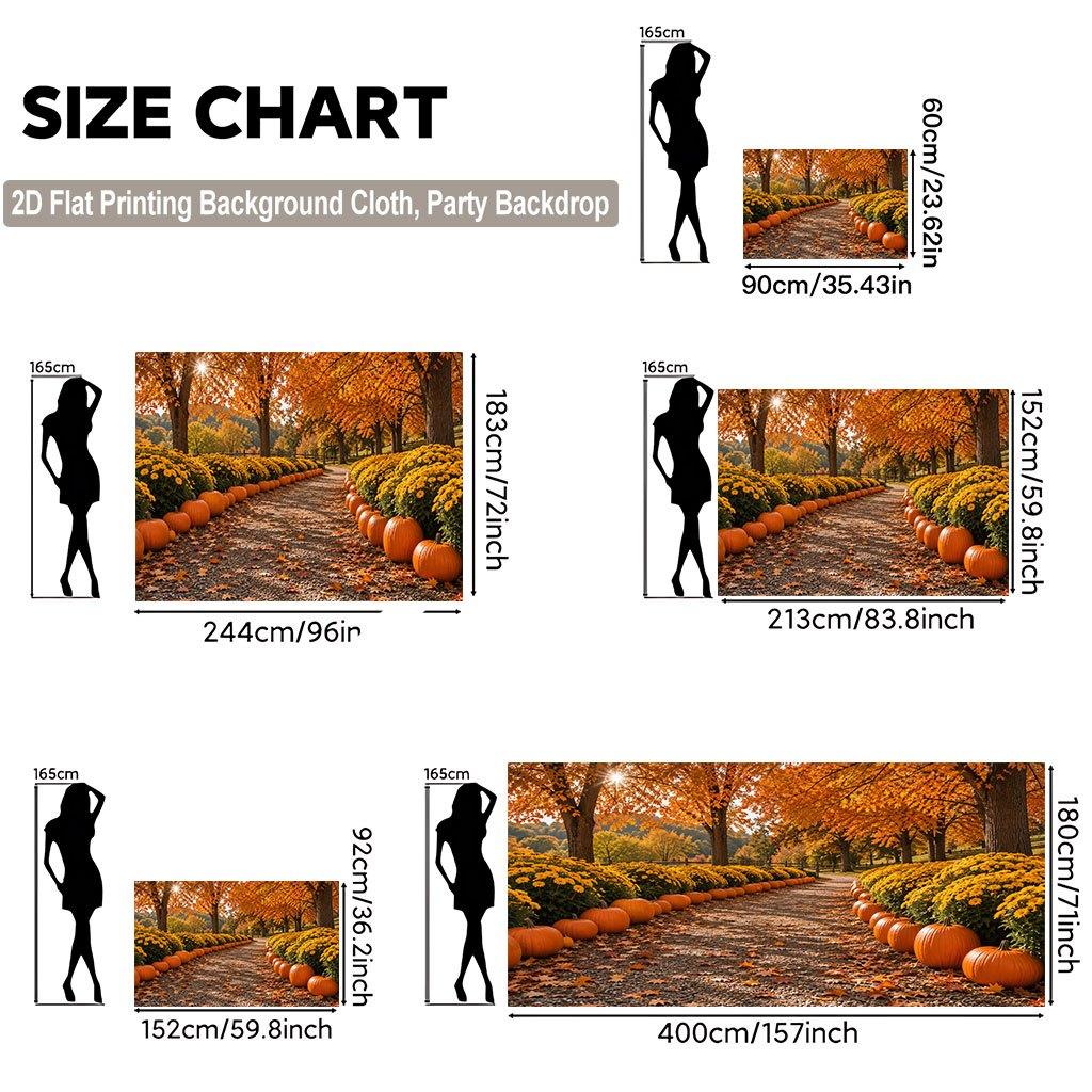 1 piece of 2D flat background fabric autumn pumpkin and flower path scenery background banner.PMJ