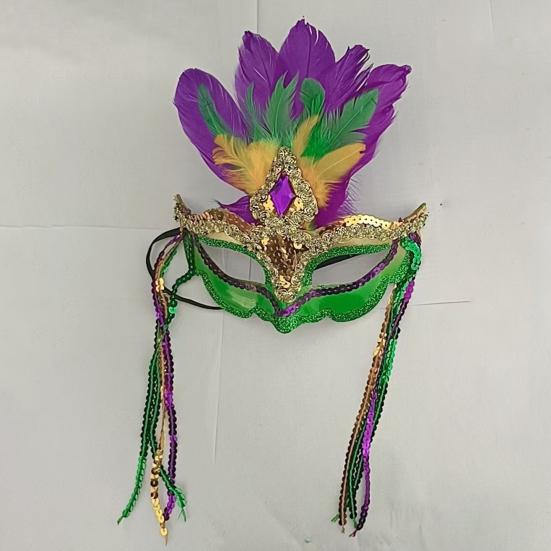 Маска из перьев Марди Гра для женщин Маскарадная маска с пайетками Венецианская карнавальная маска с кисточкой для Хэллоуин-вечеринки Косплей-костюм