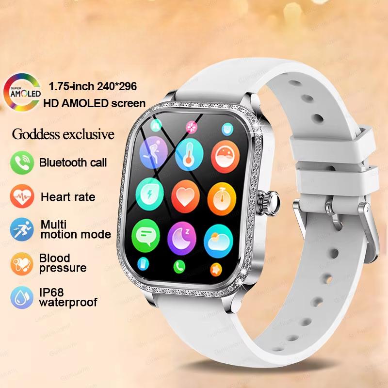 2025 New Fashion Smart 1.75" HD Display Watch Women AMOLED Curved Screen IP68 Waterproof Health Call Smartwatch Apple Watch Ladies for Lady Gift
