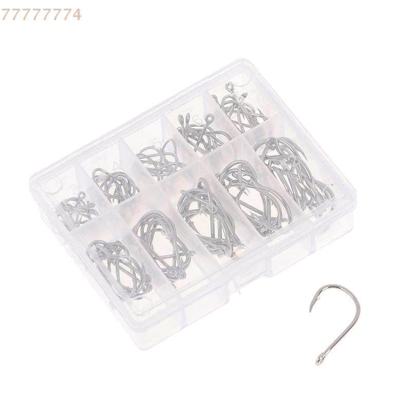 100pcs Small Accessories Circle Fishhook Carbon Steel Fishing Hooks Single Circle Fishhook Box Set Fishing Accessories