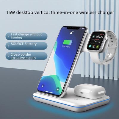 Подставка для беспроводного зарядного устройства 3 в 1 мощностью 15 Вт для Apple: Быстрая зарядка мобильных телефонов, часов и настольных компьютеров