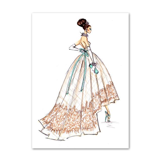 Современное модное платье для девочек, сумка, настенное искусство, скандинавская картина на холсте, домашние постеры, принты, настенные панно в Париже для декора гостиной