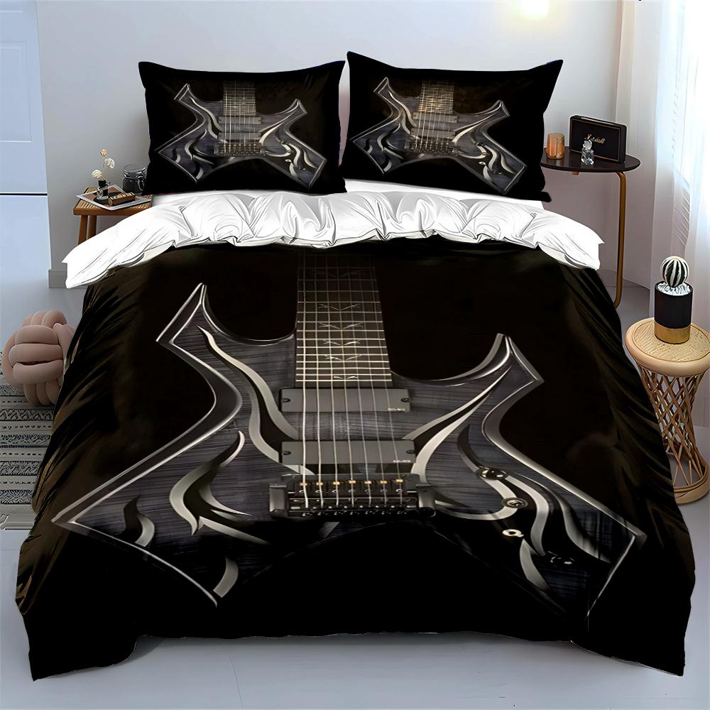Electric Guitar Print Bed Set Black Style Bedding set (1 duvet cover, 2 pillowcases, duvet not included)