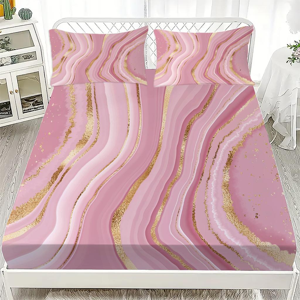 3D Fitted Sheets Marble Pattern Bedding Printed With Elastic Mattress Cover And Pillowcase Custom 180x200cm Boy Kids Decor