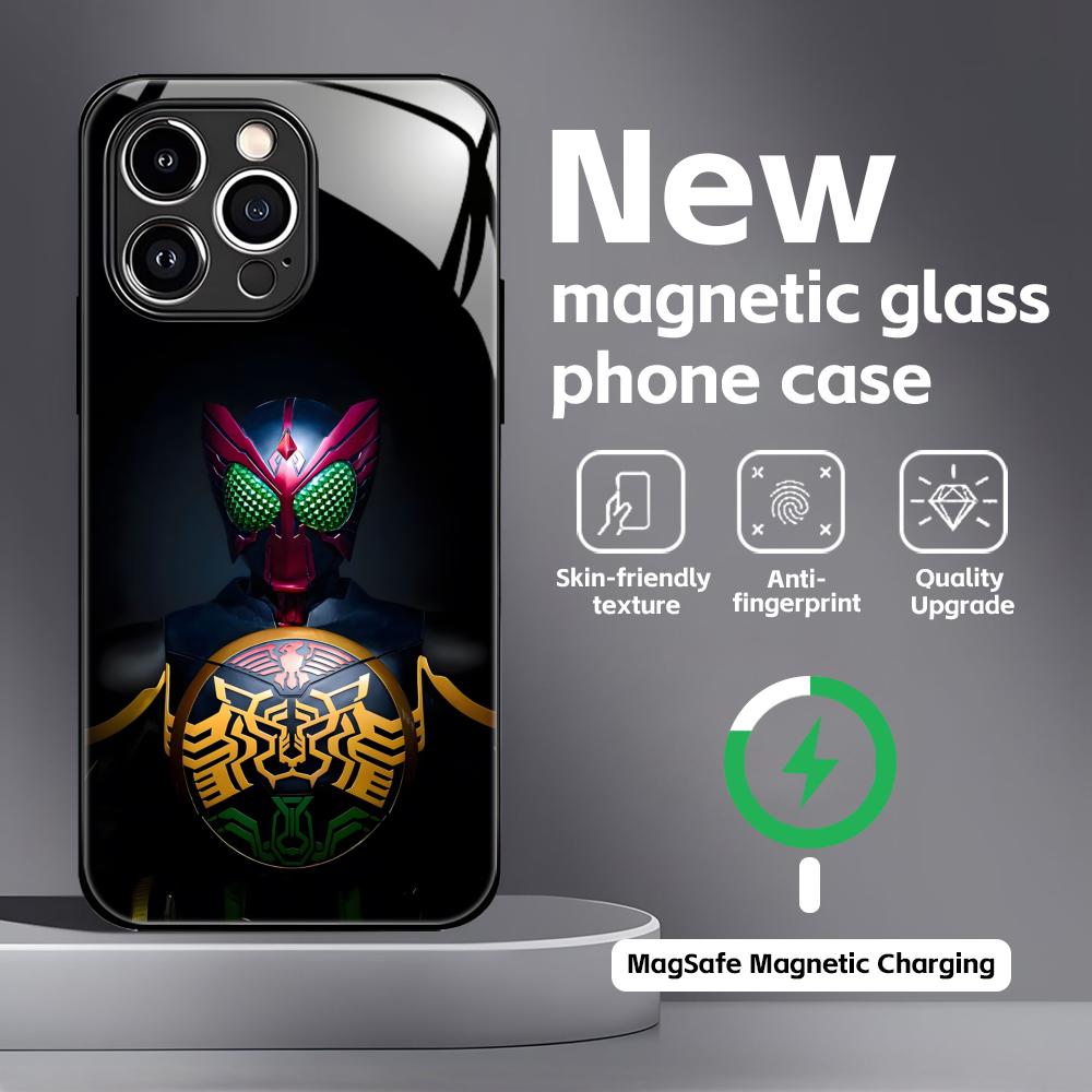 Чехол для телефона Kamen Rider для iPhone17 16 15 14 13 12 11 X XR XS 8 Plus Mini Pro Max Стеклянный Магнитный Чехол