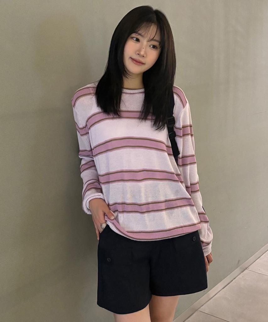 OURHOPE Milo Sheer Stripe Knit - Pink