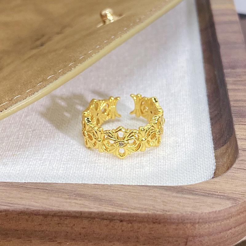 [Jewelry Collection] Retro Personality Medieval Iris Cross Open Ring Light Luxury High-End Ring Woman