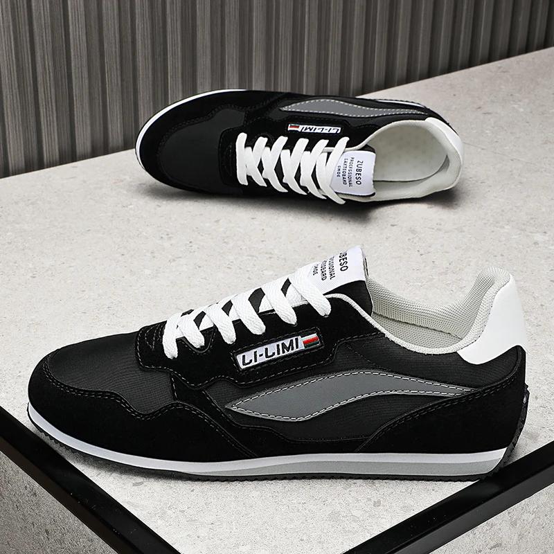 Leather Sports Shoes Men'S Casual Breathable Knot Shoes Vintage Sneakers Men'S Flat Shoes Comfortable All Season Shoes