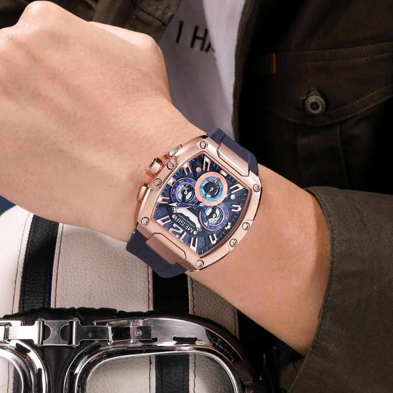 Часы для мужчин Tonneau водонепроницаемый хронограф спортивные мужские силиконовый ремешок автоматическая дата кварцевые наручные часы Uhren Herren