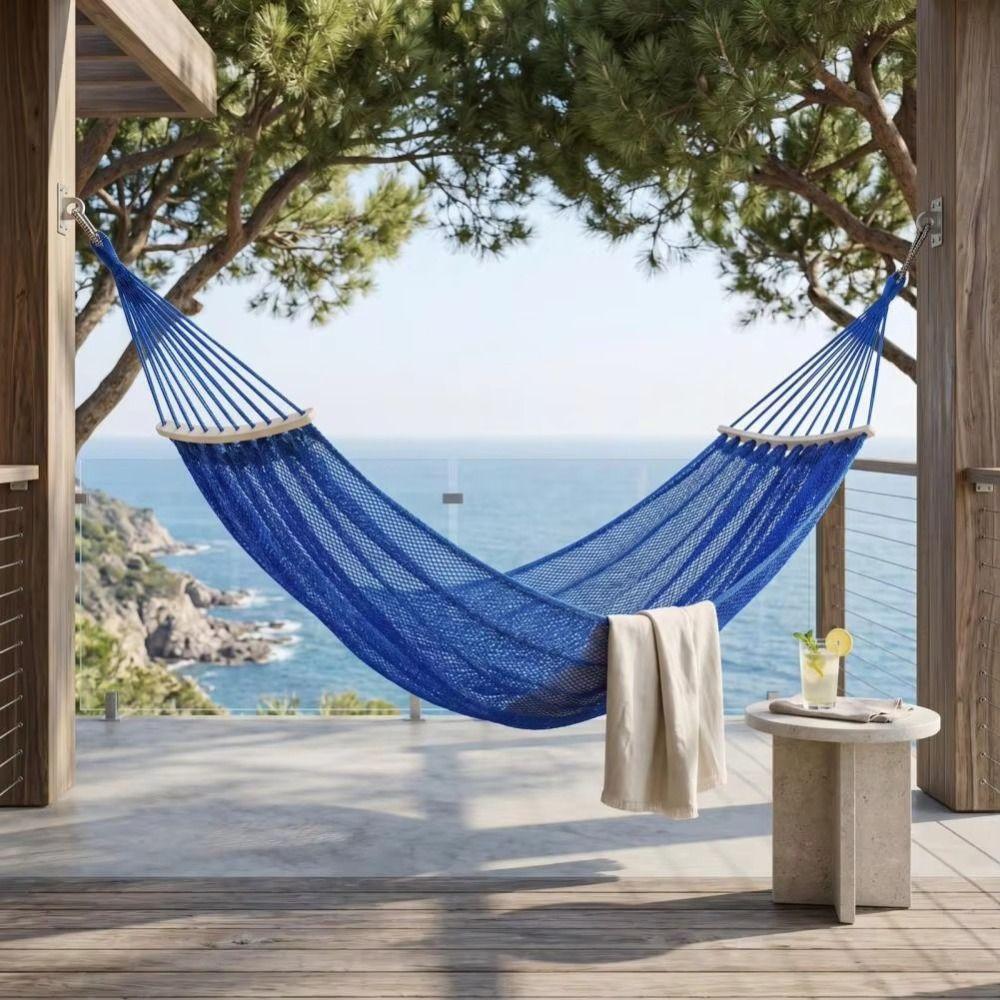 Good Load-bearing Outdoor Swing Hammock Curved Rod Hanging Swing Camping Mesh Hammock Balcony