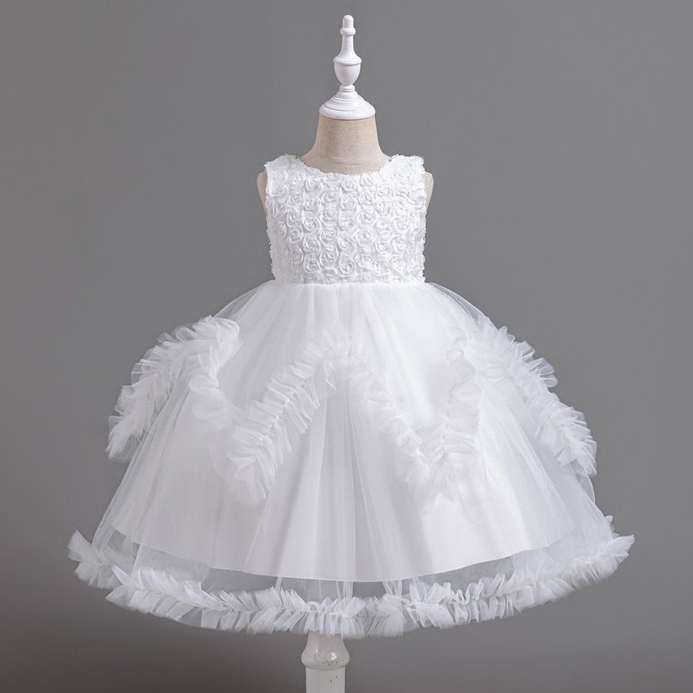 Girls Dresses Flower Pom Pom Princess Dresses Runway Wedding Banquet Host Gowns Dresses Party and Banquet Dresses