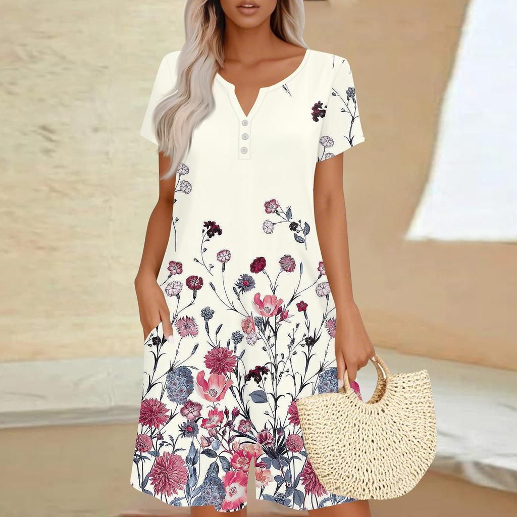 Womens Casual Short Sleeve Jumpsuit Fashion Top Jumpsuit Shorts Rompers With Pockets