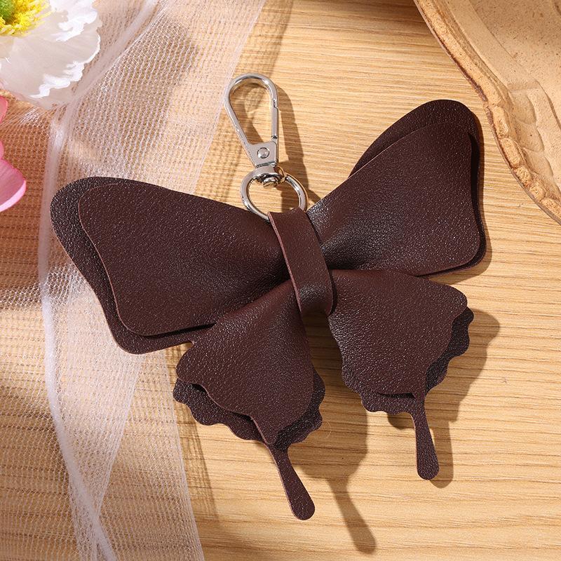 Double-Layer Wing Butterfly Leather Keychain 1Pcs Handcrafted Pendant Durable Keyring for Car Key Bag BFF Small Gift for Women