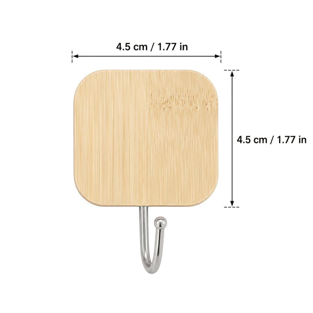 No‑Drill Self‑Adhesive Wall Hooks 3Pcs, Wood Hangers, Space‑Saving Organizer for Towels, Keys and Clothes, Multi‑Room Home Usage