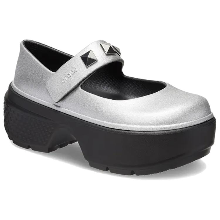 Crocs Модные Удобные Простые Туфли Мэри Джейн на Толстой Подошве Женская Обувь Серебристые 210437-040