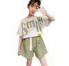 Милый топ из двух частей с короткими рукавами и повседневная летняя одежда в корейском стиле [NOMSOCR] Детская одежда, для девочек, комплект, футболка + шорты, комплект, низ, джерси,