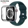 Glass+Case+Strap For Watch band 44mm 41mm 45mm 40mm 38mm 42mm Silicone bracelet iWatch serises 9 8 3 4 5 6 SE 7 watchbands