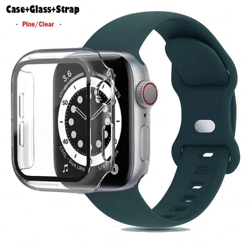 Glass+Case+Strap For Watch band 44mm 41mm 45mm 40mm 38mm 42mm Silicone bracelet iWatch serises 9 8 3 4 5 6 SE 7 watchbands