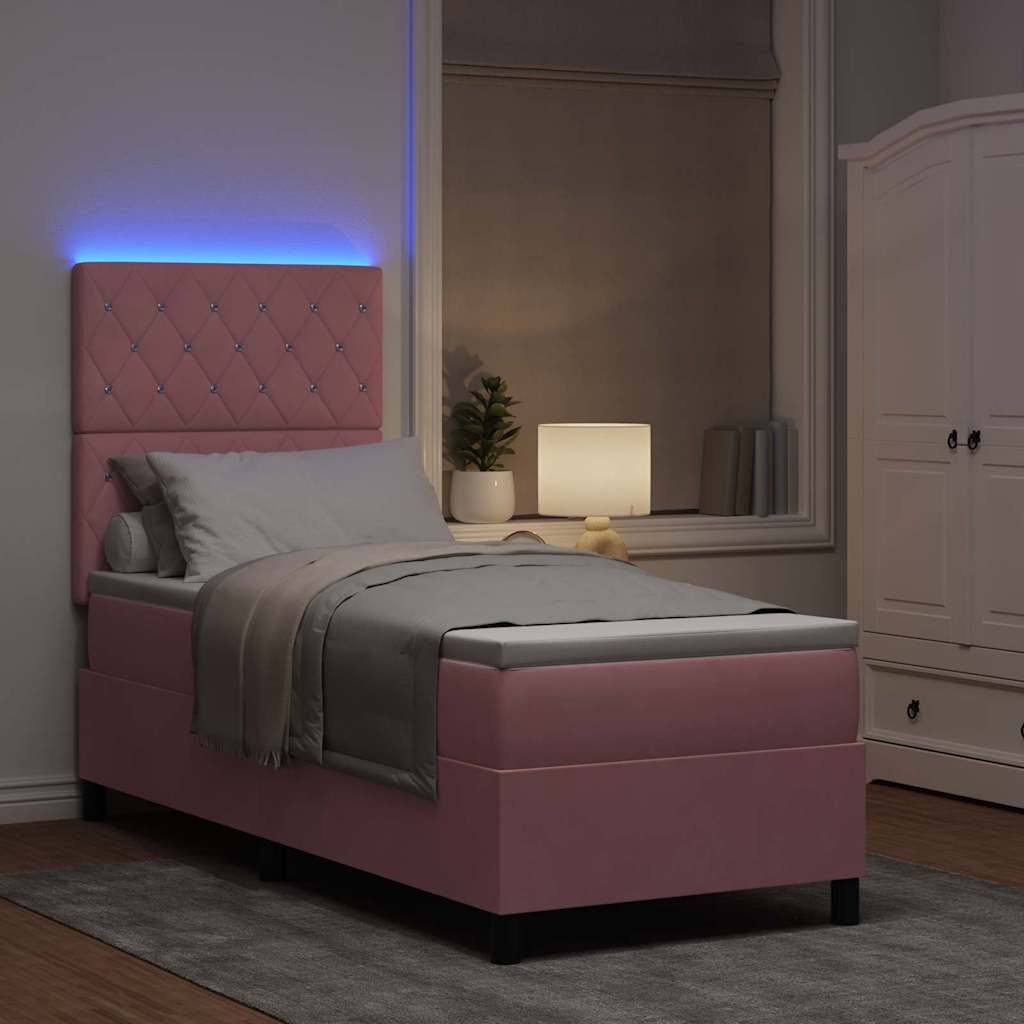 LED Boxspring Bed with Mattress Pink 80 x 200 cm Velvet