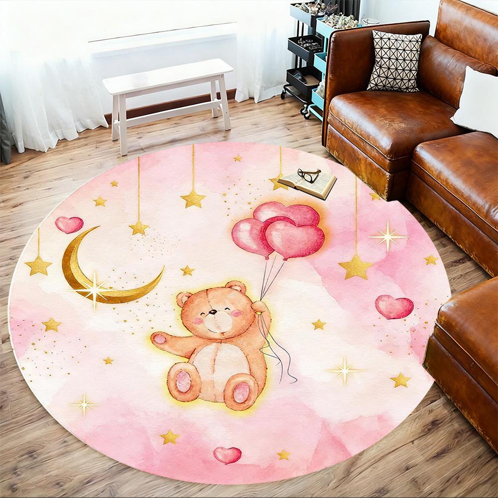 1pc Teddy Bear Heart Round Chair mat office Area Rug - Non-Slip, Floor Mat for Office, Bedroom, and Indoor Decor p127296