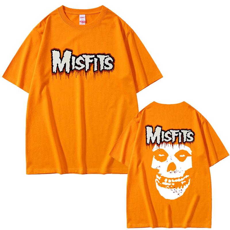 Horror Punk Misfits Skull Rock Double Sided Print T Shirt Unisex Gothic Vintage Oversized Tshirts Male Cotton Short Sleeve Tshirt
