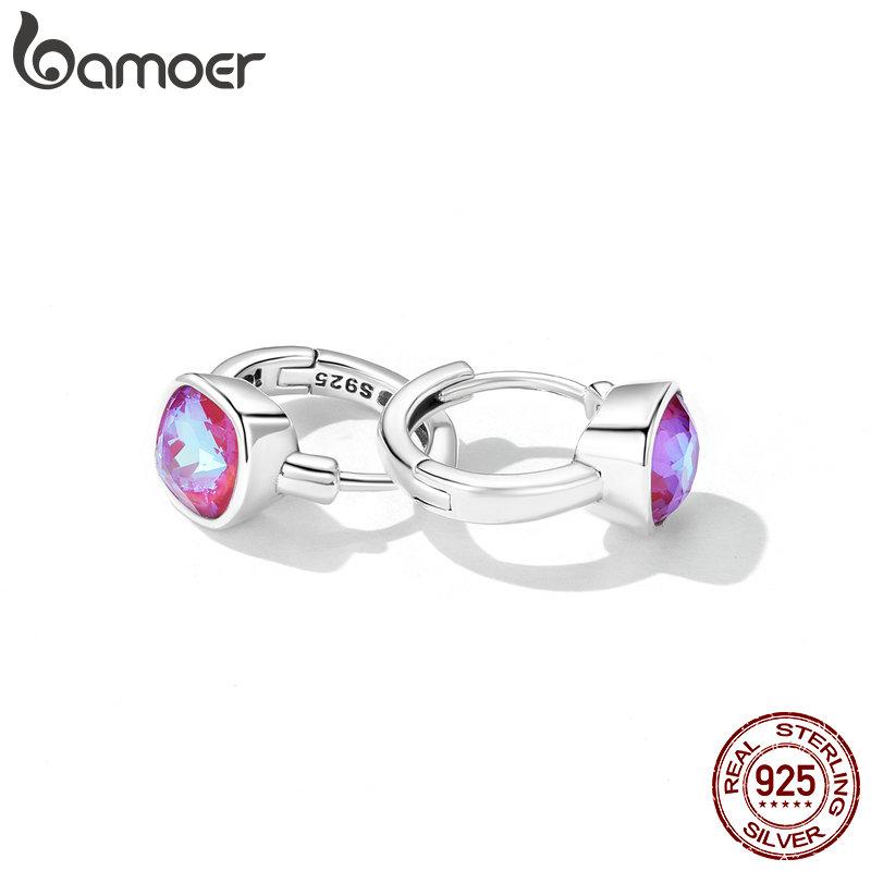 Bamoer 925 пробы серебро мокко флуоресцентные пряжки для ушей для женщин ювелирные изделия люксовый бренд серьги подарок