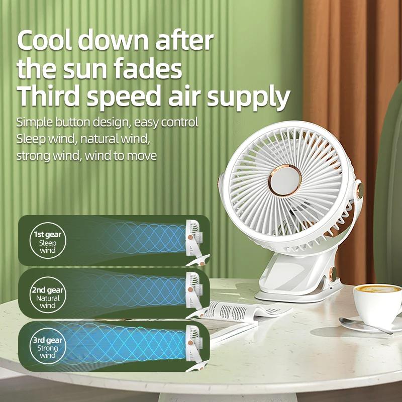Camping Fan Rechargeable Desktop Portable Air Circulator Wireless Ceiling Electric Fan With LED Light Clip-on Room Home Fan